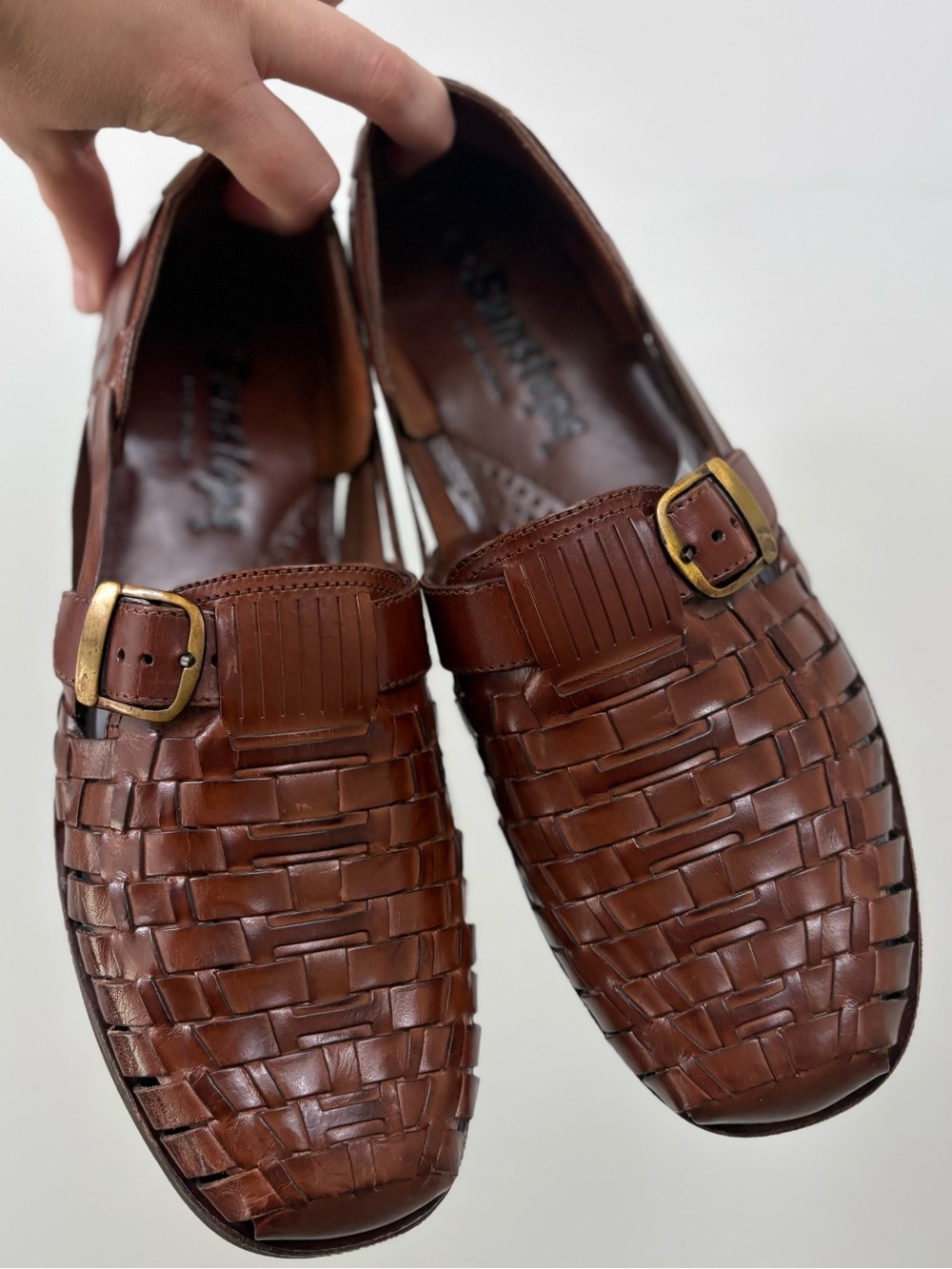 Vintage Sunsteps Huarache Brown Leather Hand Woven Sandals Shoes Men's Size 10